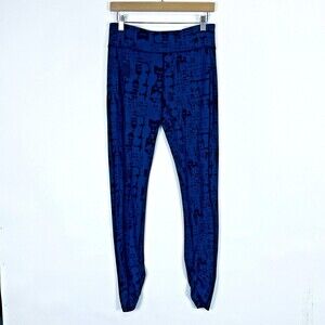 CAbi Active Blue Black Ruched‎ Ankle Pants Key Pocket Leggings Womens Sz Medium